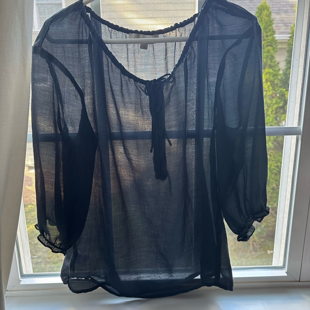 Loft navy peasant blouse! Small! Like new condition. Great for fall!